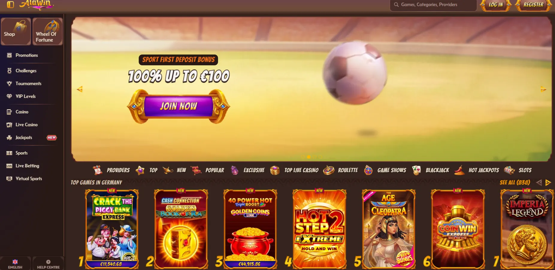 Alawin Casino Screen