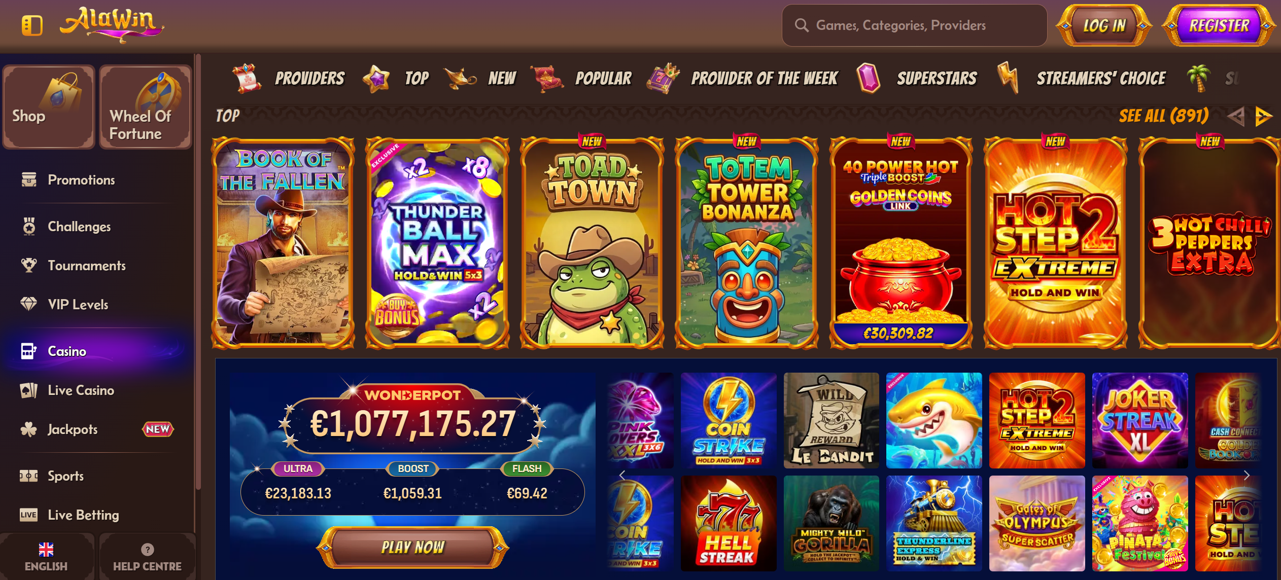Alawin casino lobby