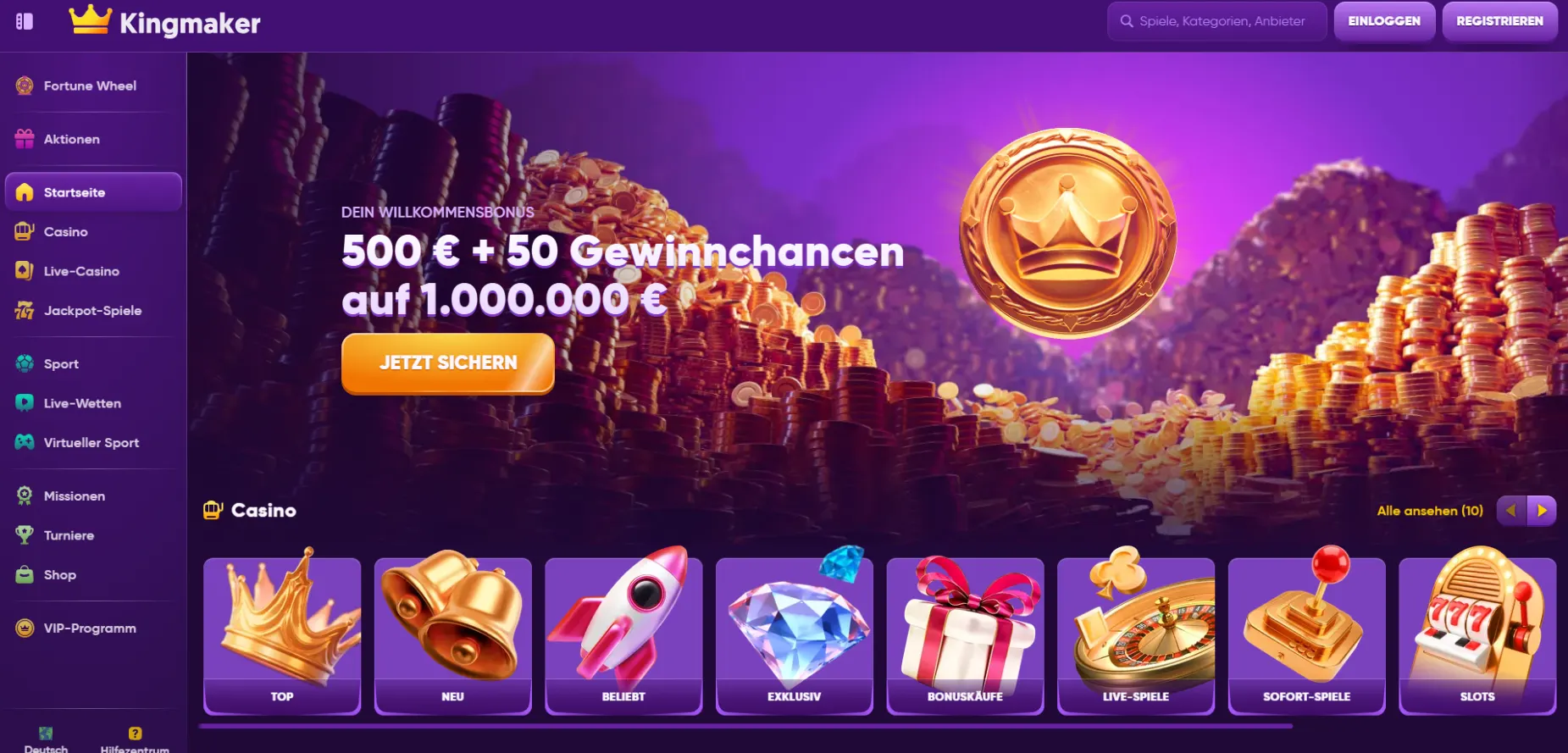 Kingmaker Casino Screen