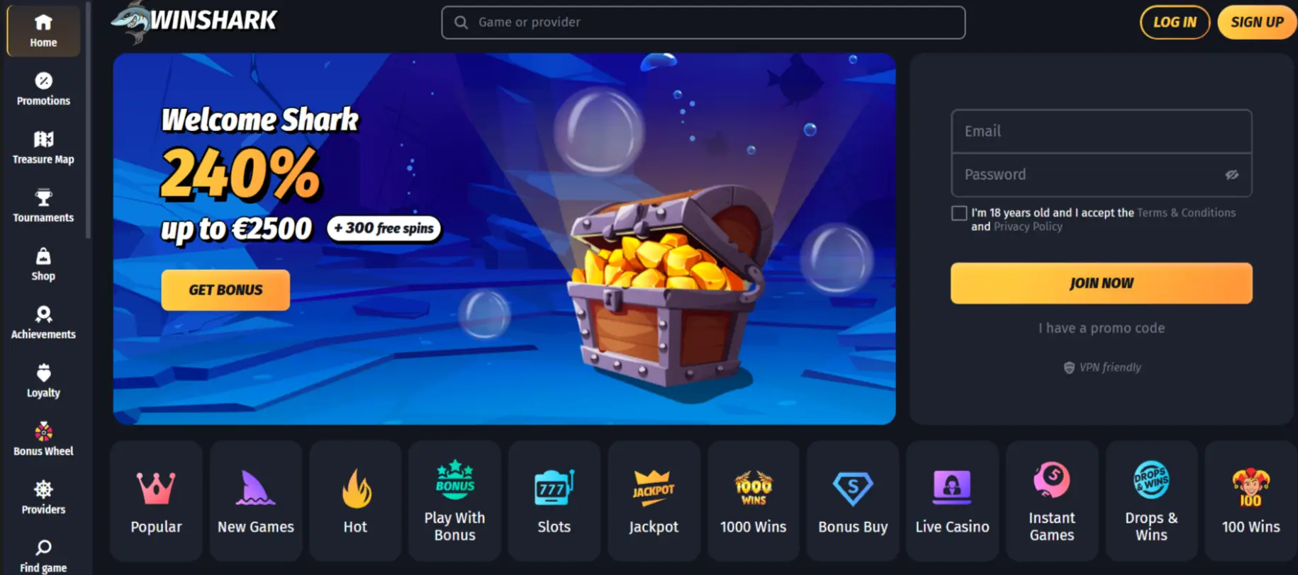 Winshark Casino Screen